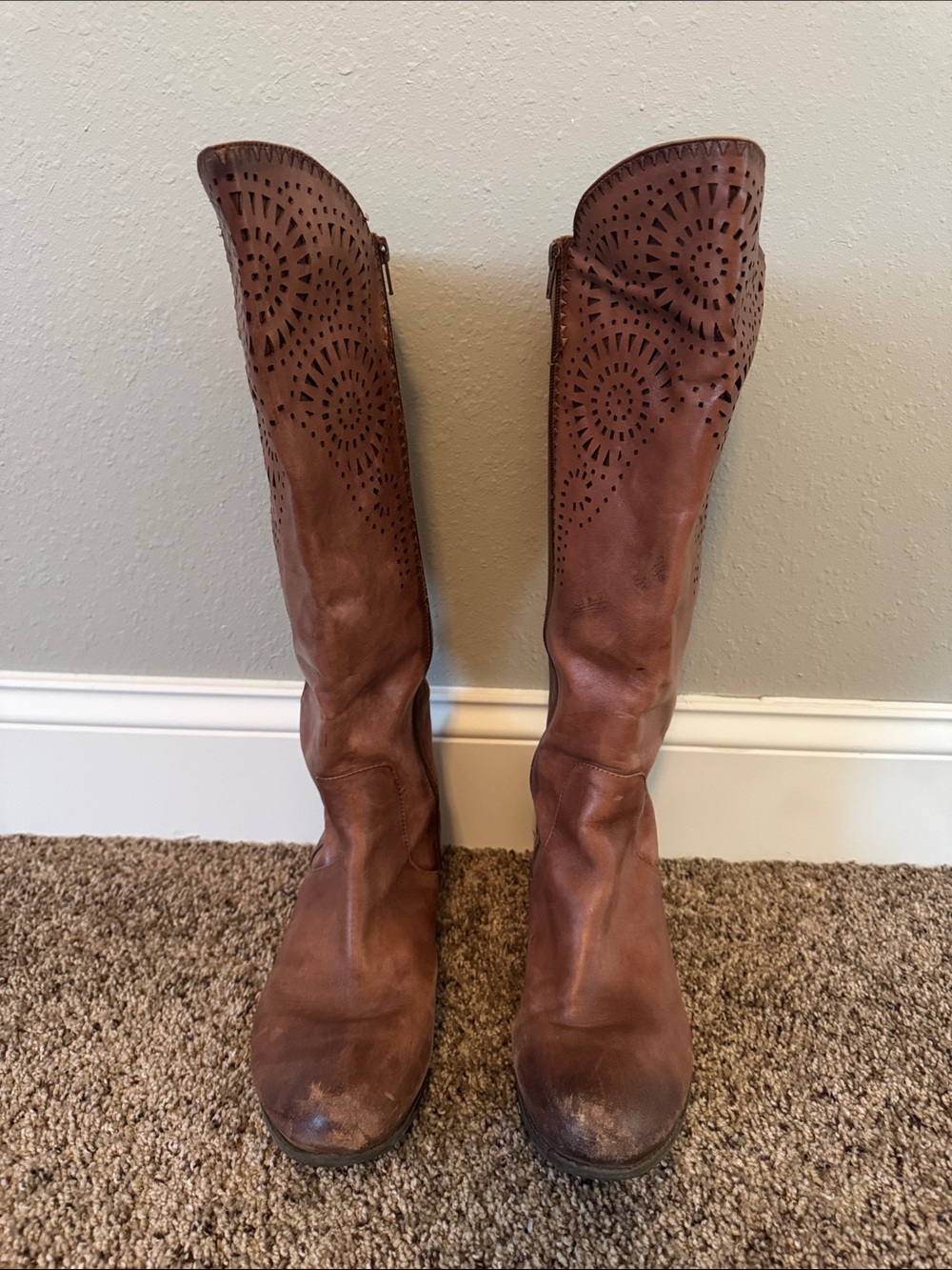 Gianni Bini Cognac Brown Over-the-Knee Perforated Leather Boots